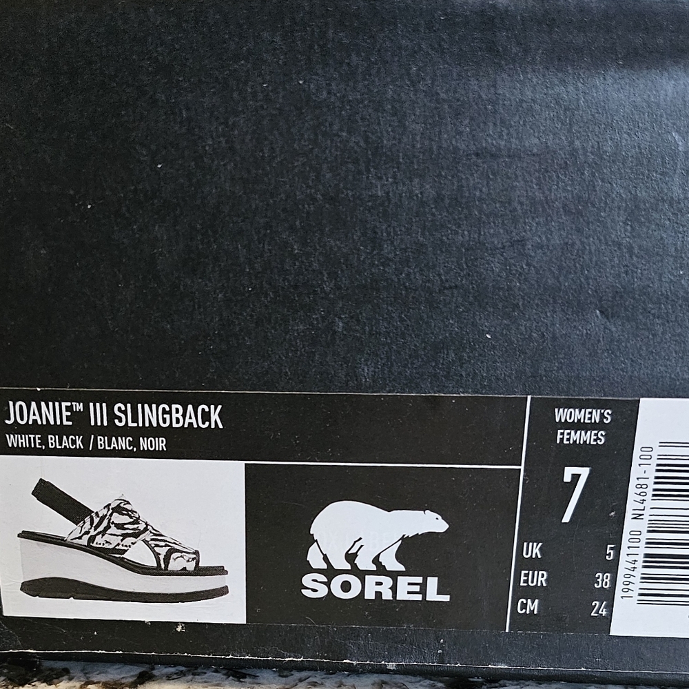 Sorel Joanie III Slingback Wedge Sandals Black White Zebra Print Size 7 NEW - Picture 10 of 12